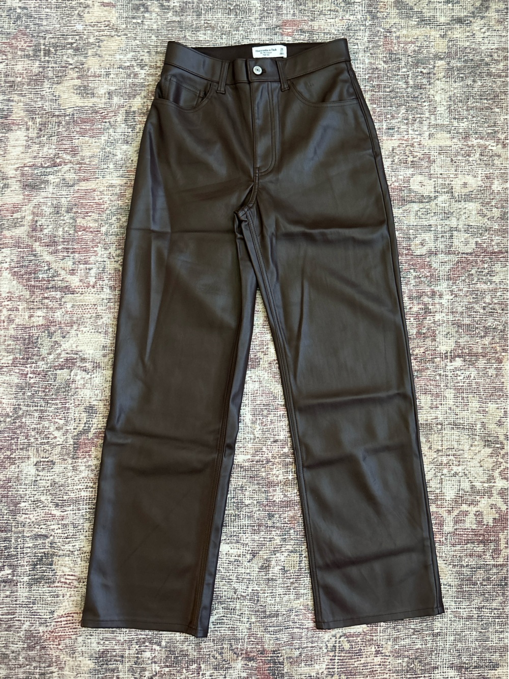 Abercrombie & Fitch Dark Brown Faux Leather High-Rise Straight Pants